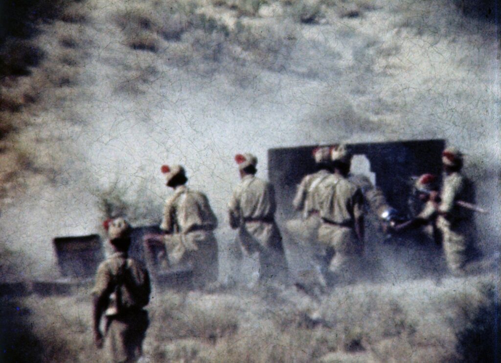 23rd Mountain Battery firing a 3.7-inch howitzer, 1941.
